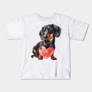 Valentine Dachshund Holding Heart Kids T-Shirt